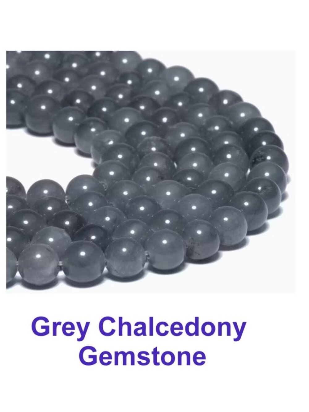 Grey Chalcedony Gemstone Beads.  15" strand